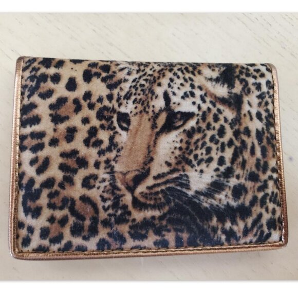 New In Box Lee Sands Faux Fur Leopard wallet Checkbook Animal Print Card Holder - Picture 3 of 7